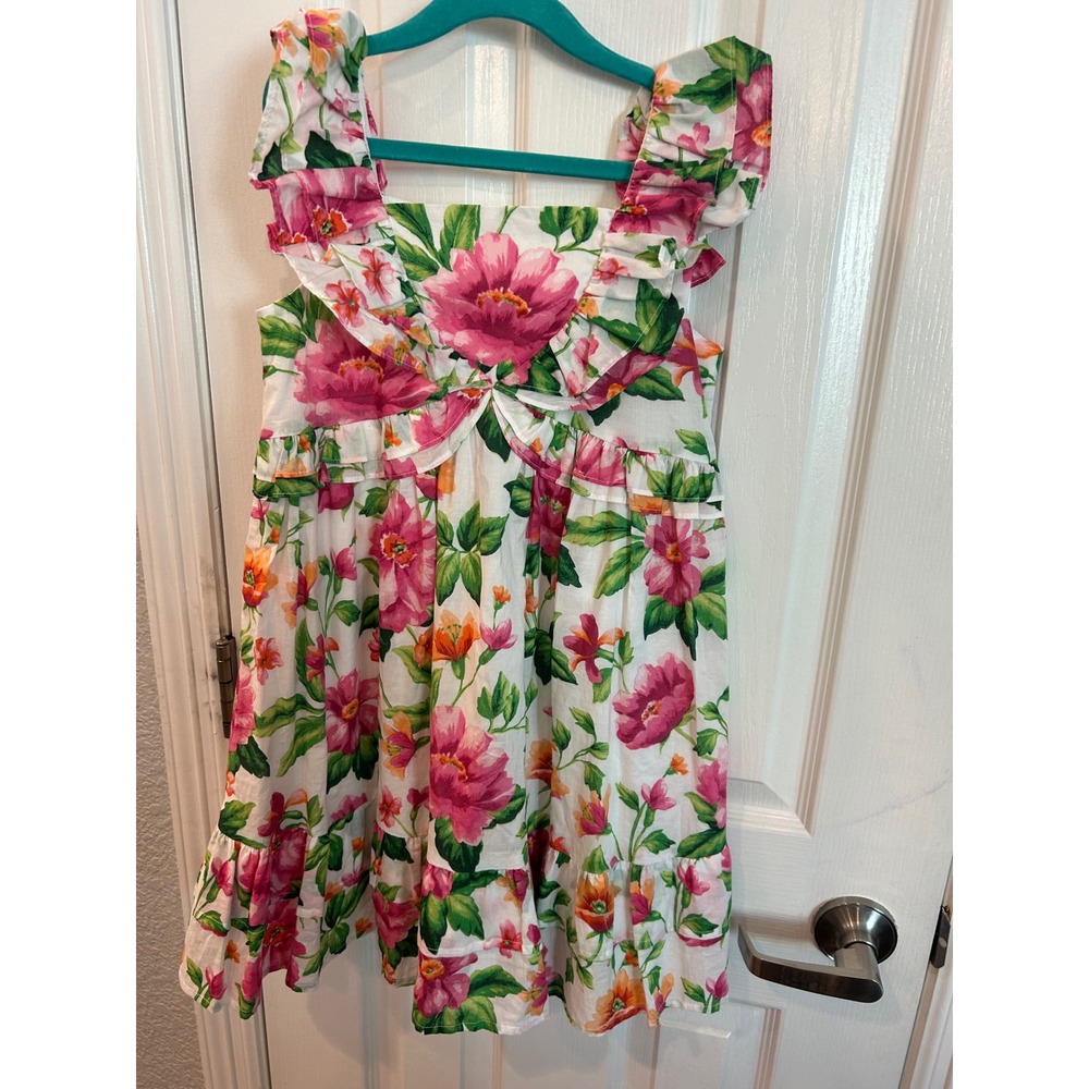 Janie and Jack Floral Dress White Pink Ruffle Tiered Button Back Summer Sundress